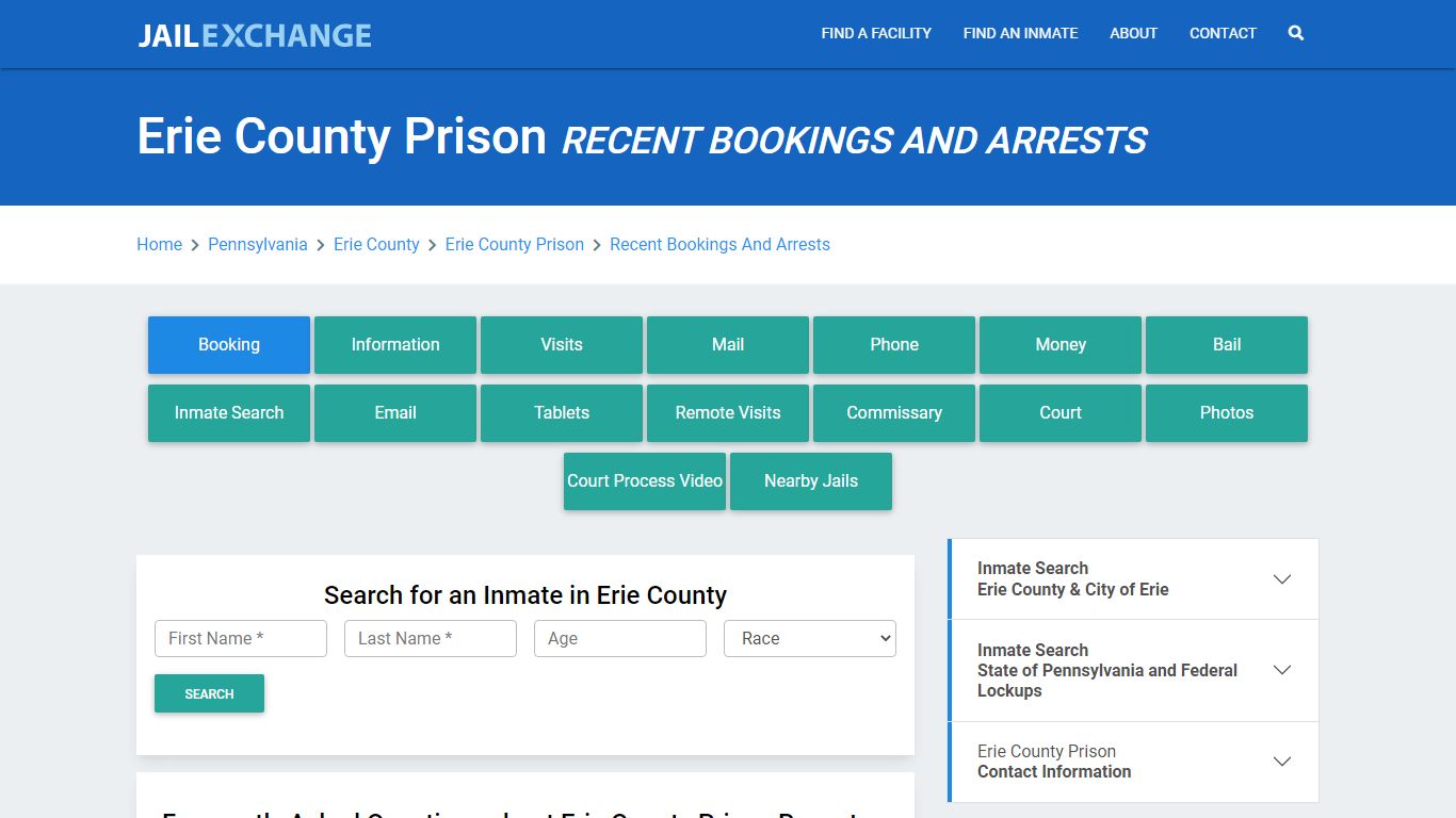 Erie County Prison Recent Bookings And Arrests - Jail Exchange
